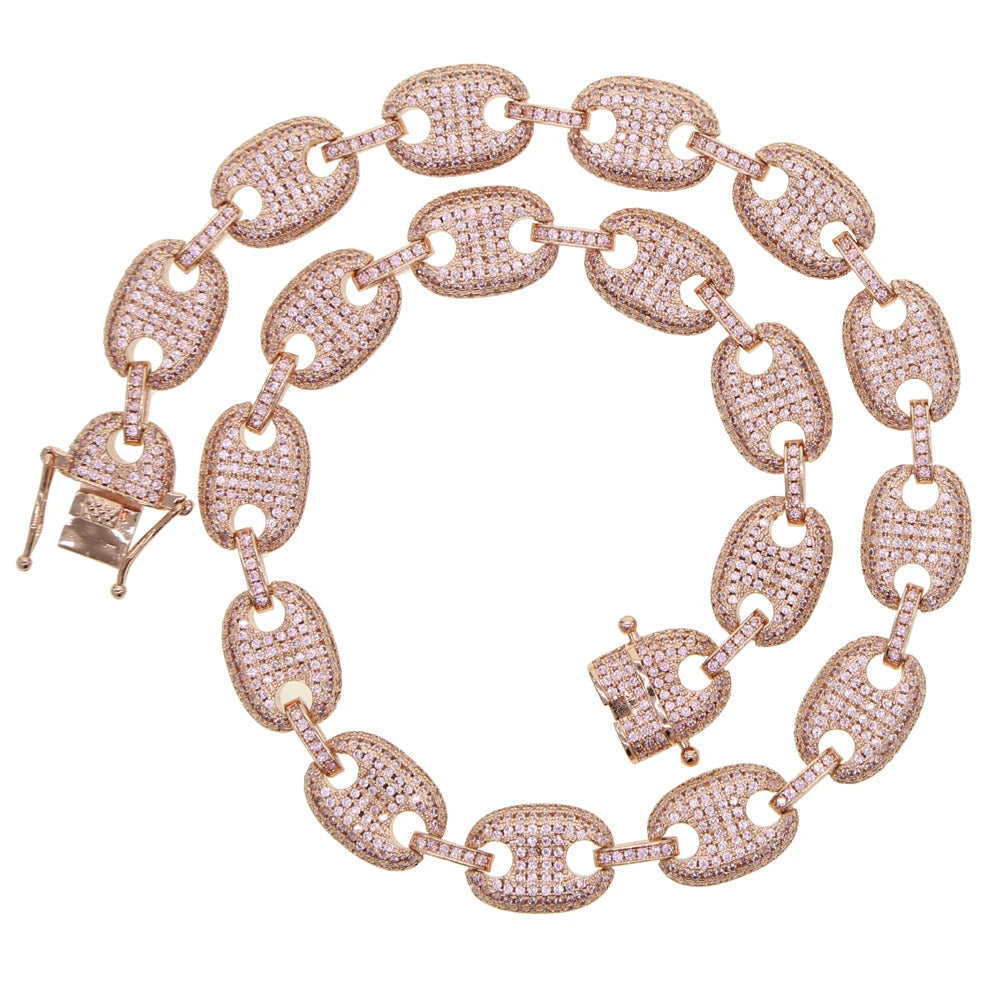 Silver Gold Plated Iced Out Bling Full Cz Paved Link Chain Choker Necklace Heavy Rock Punk Women Jewelry