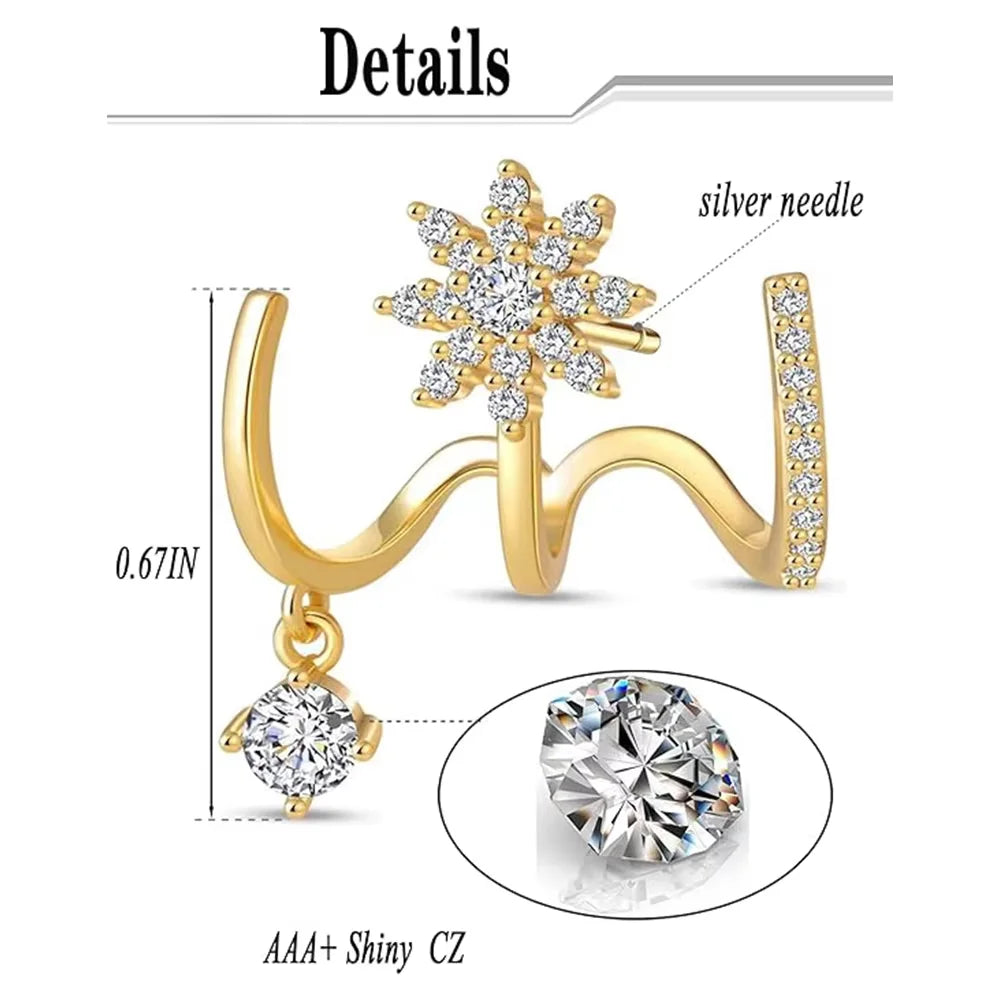 ZF 6-Pair Copper Gold Zircon Piercing Claw Stud Earrings Fashionable Versatile Elegant Party Office Women Jewelry Accessories