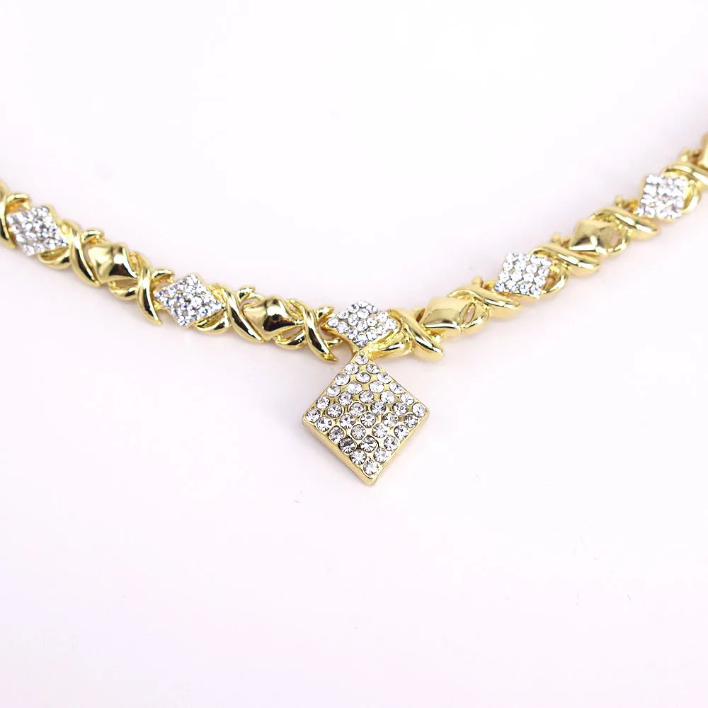 T0228 Plated Bracelet Women Gold Kiss Set 18K Necklace Earrings Pedant Heart Ring Xoxo Necklace Set Jewelry