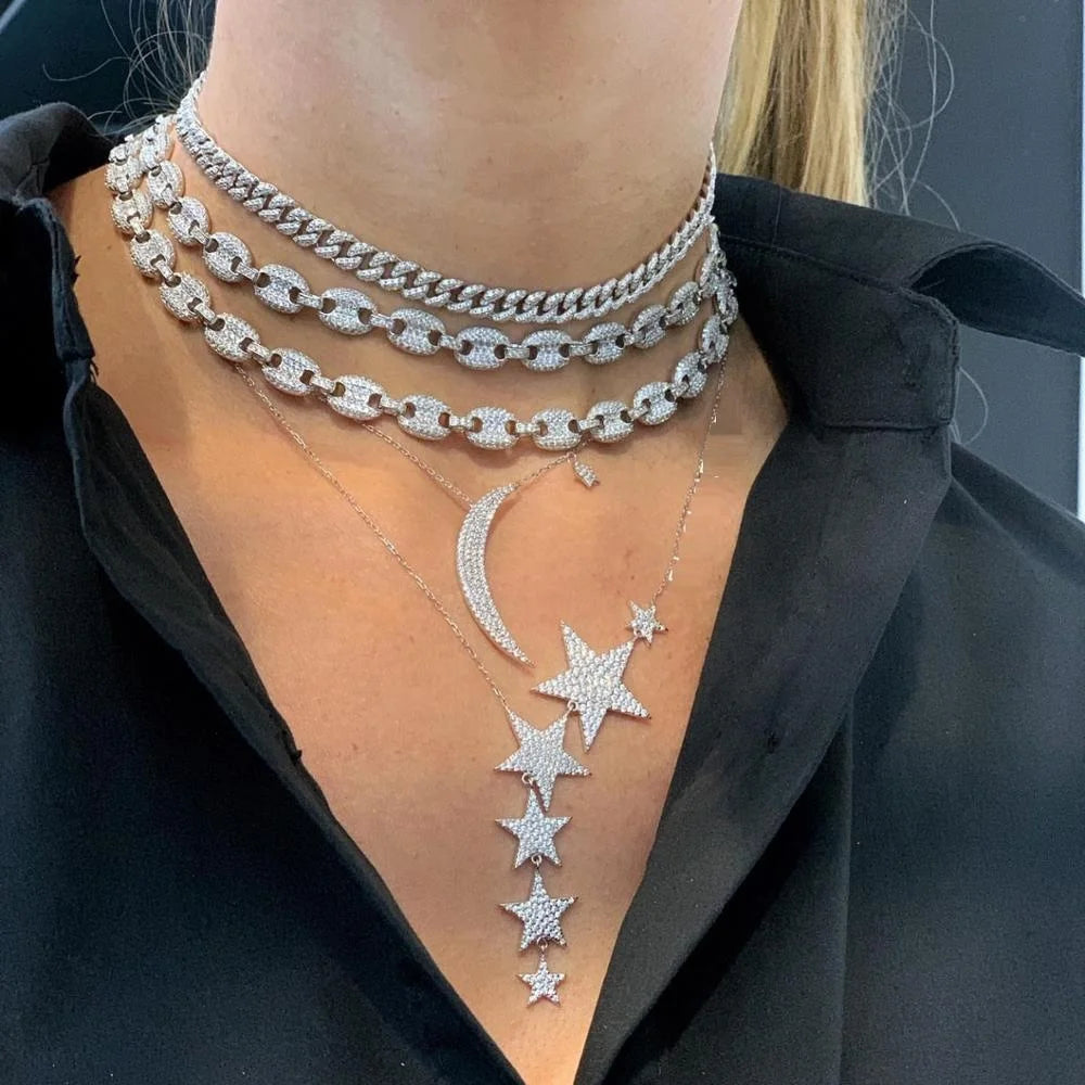 Silver Gold Plated Iced Out Bling Full Cz Paved Link Chain Choker Necklace Heavy Rock Punk Women Jewelry