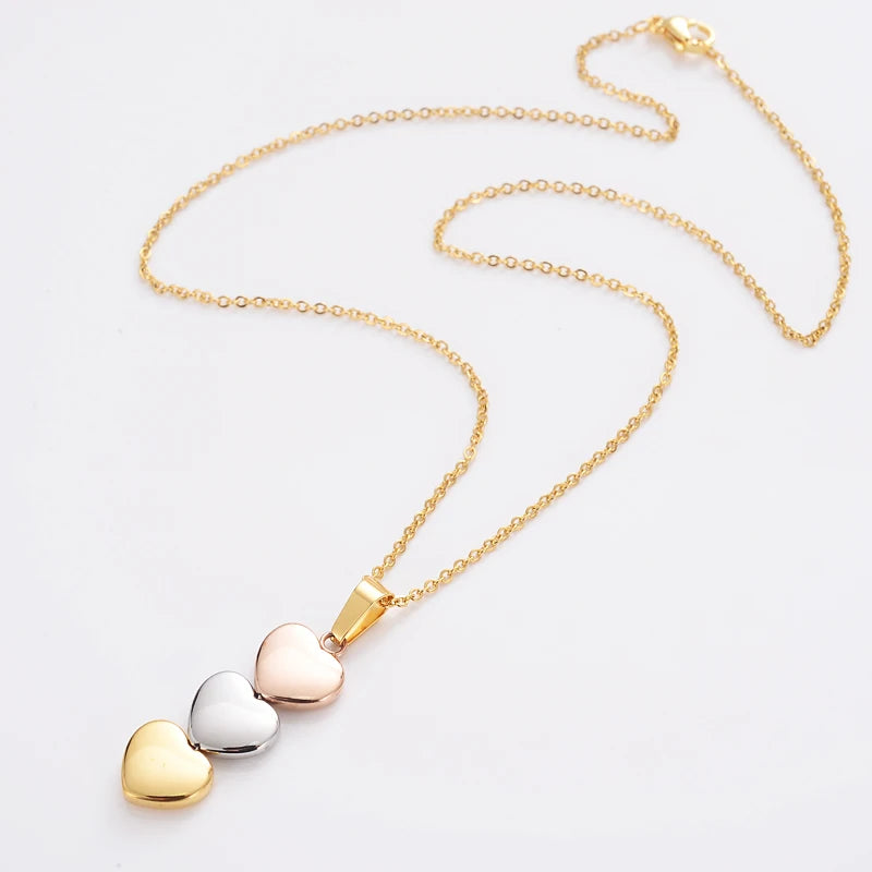 Wholesale Fashion Stainless Steel Three-colored Heart Type Amazing Earring Necklace Gifts Women Jewelry Set