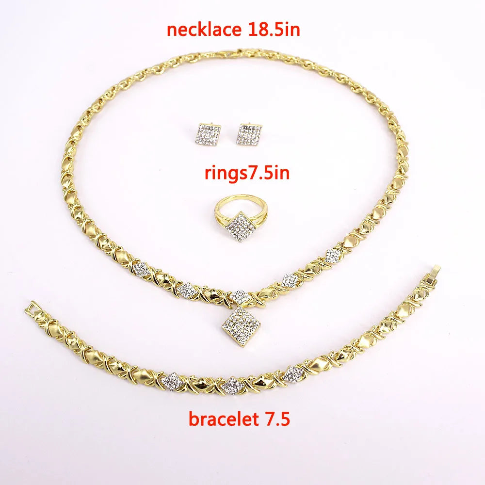 T0228 Plated Bracelet Women Gold Kiss Set 18K Necklace Earrings Pedant Heart Ring Xoxo Necklace Set Jewelry