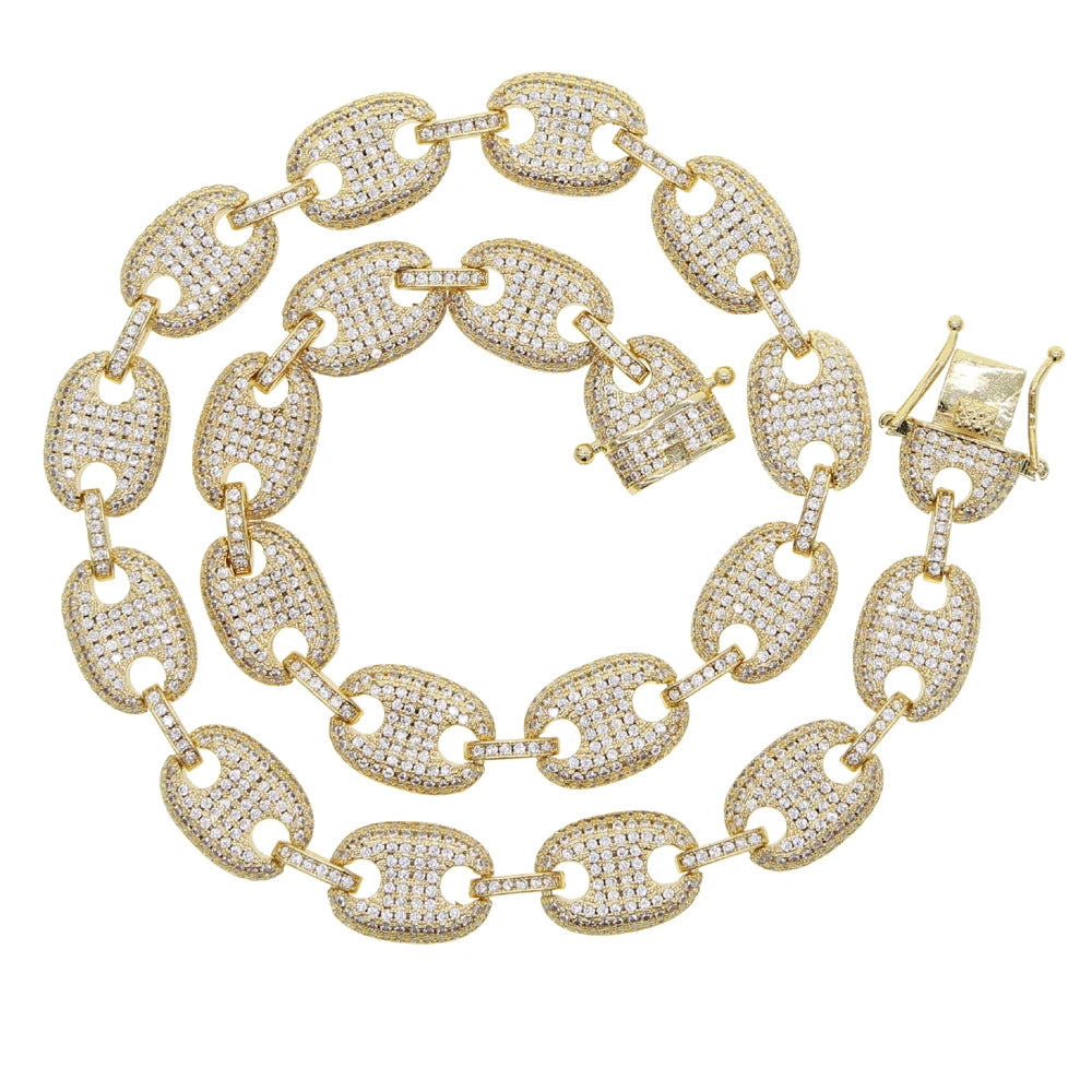 Silver Gold Plated Iced Out Bling Full Cz Paved Link Chain Choker Necklace Heavy Rock Punk Women Jewelry