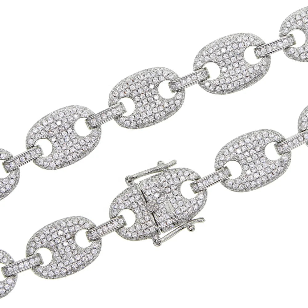 Silver Gold Plated Iced Out Bling Full Cz Paved Link Chain Choker Necklace Heavy Rock Punk Women Jewelry