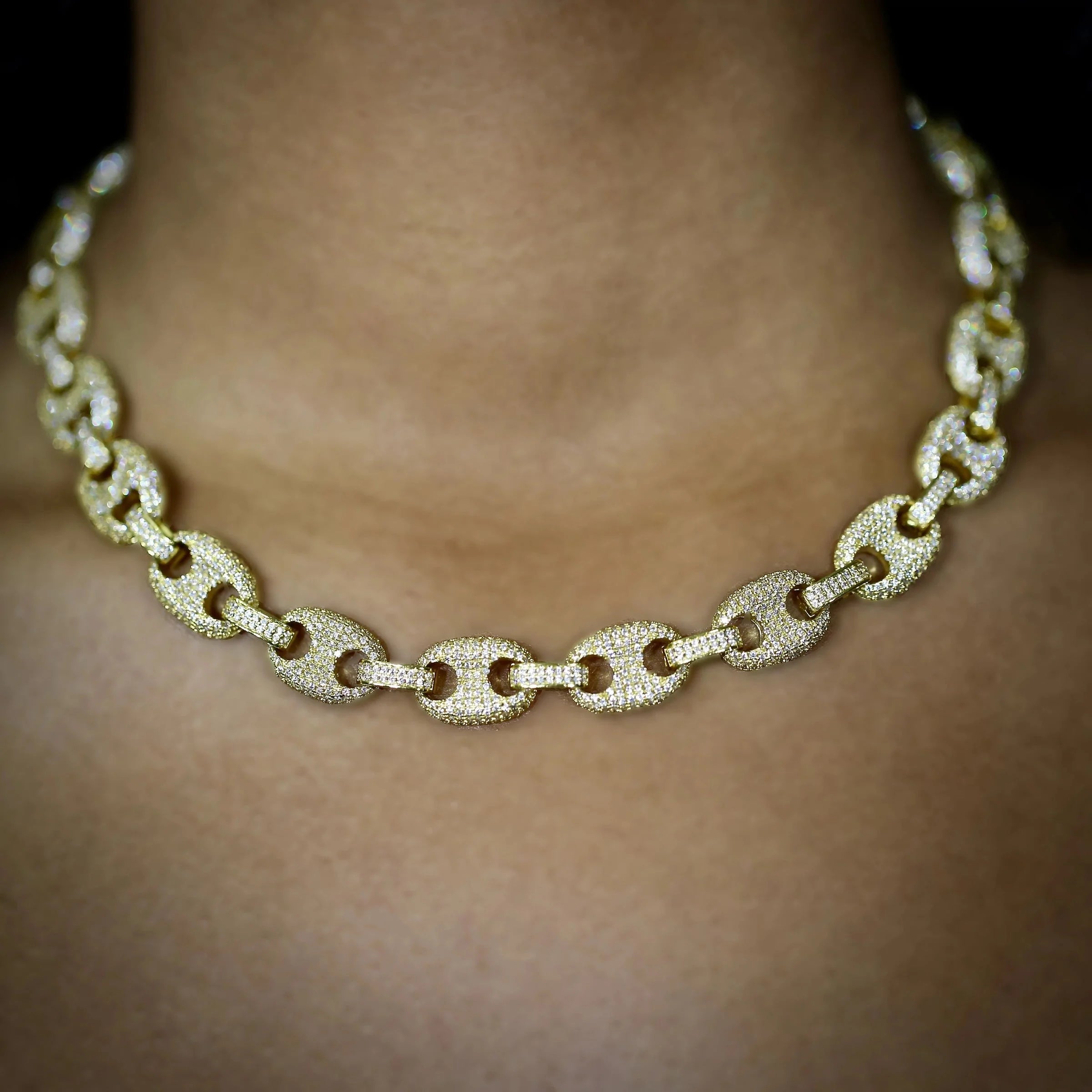 Silver Gold Plated Iced Out Bling Full Cz Paved Link Chain Choker Necklace Heavy Rock Punk Women Jewelry