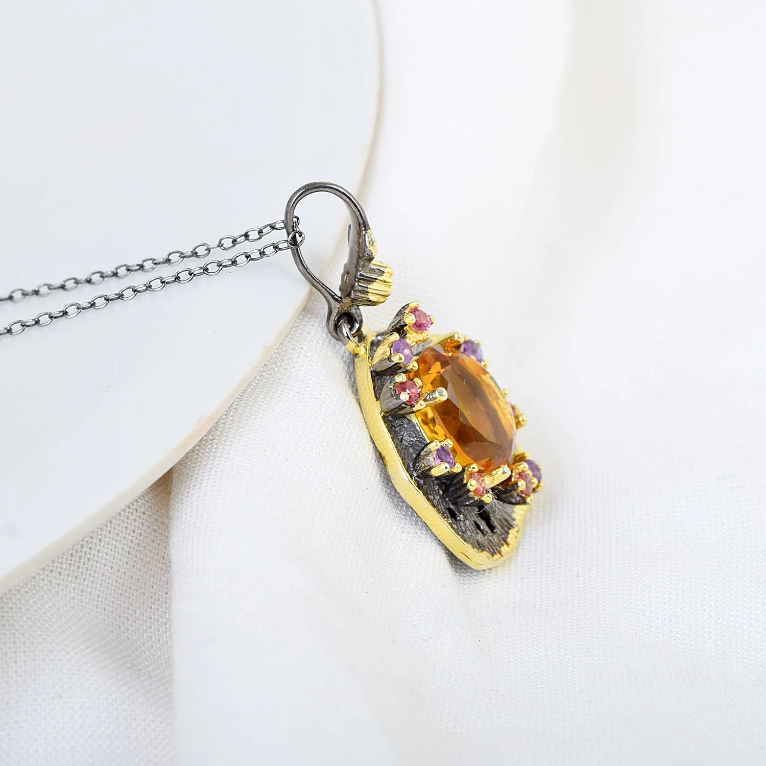 Wholesale Citrine Gemstone Pendant Pink Sapphire Sterling Silver Amethyst Charm Gold Plated Classic Certified Women Jewelry