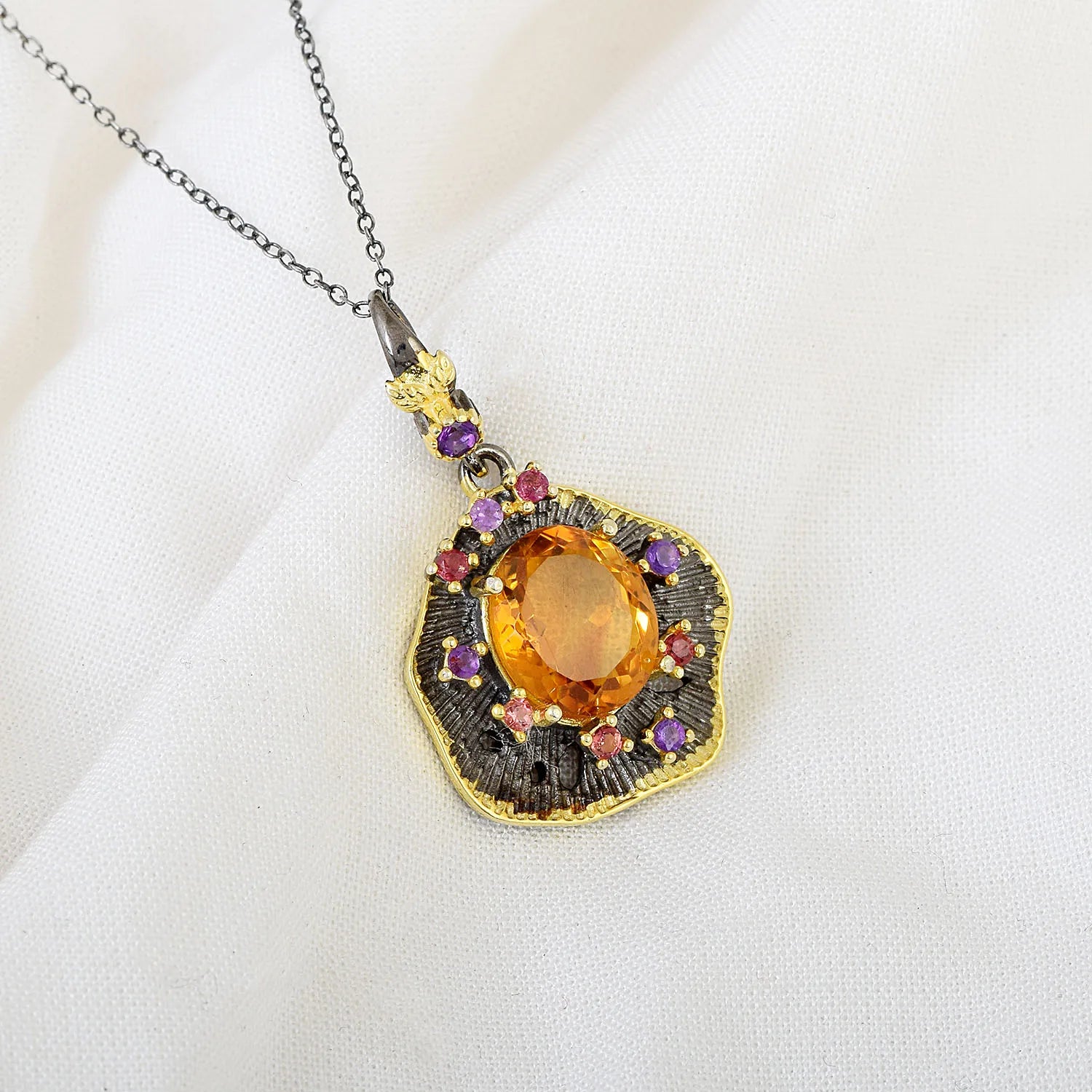 Wholesale Citrine Gemstone Pendant Pink Sapphire Sterling Silver Amethyst Charm Gold Plated Classic Certified Women Jewelry