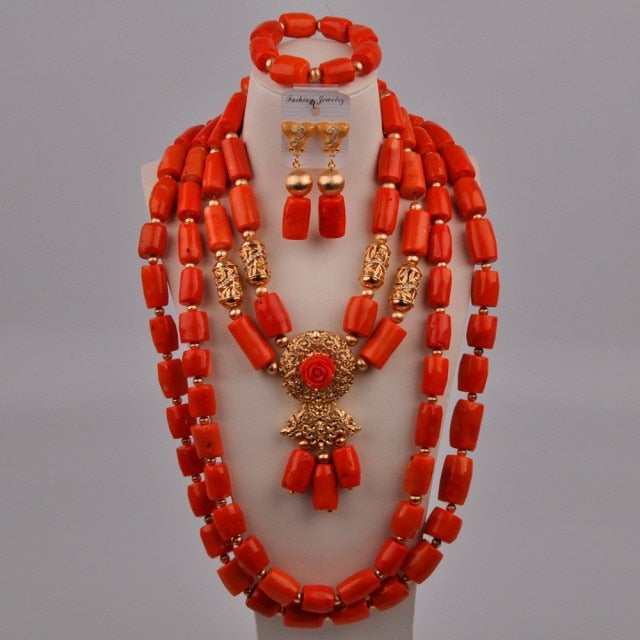 Red Nigerian Wedding Beads Necklace | Afrilege