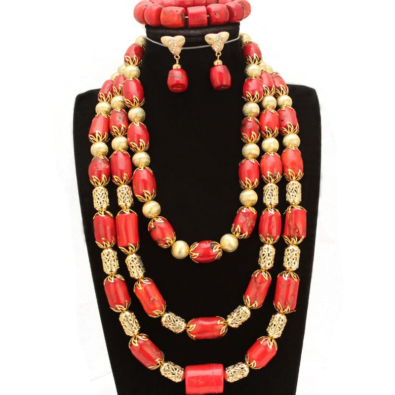 Necklace Earrings Set Traditional Wedding Beads Nigerian African Coral  Jewelry Gold Accessory CNR805 From 126,91 € | DHgate