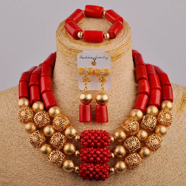 Nigerian Coral Beads Necklace Earring Set For Bride African Wedding Jewelry  Set In JW1090 Series | LaceDesign